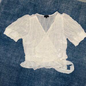 Lucy Paris Sheer White Wrap Blouse